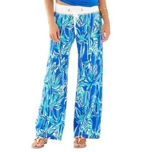 LILLY PULITZER New Blue Tropical Print Beach Linen Pants Size Small